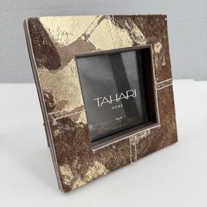Tahari Home 4x4 Cowhide Fur Metallic Leather Free Standing Photo Picture Frame